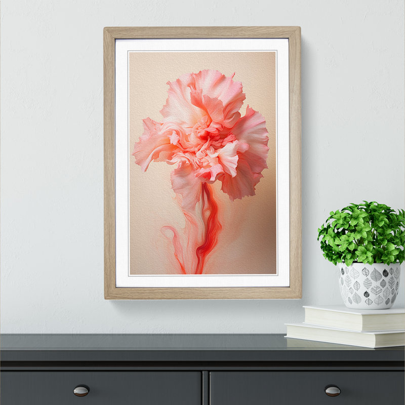 Carnation Flower Expressionism No.2 - Single Picture Frame Print on Wood, Oak Framed, 46cm H x 34cm W x 2cm D