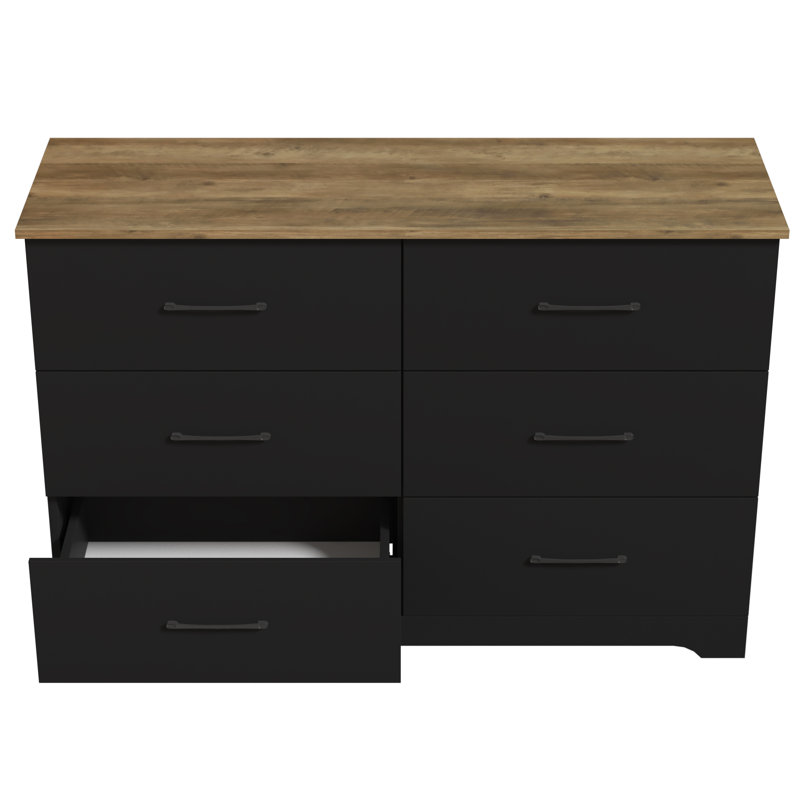 Commode 6 tiroirs Arkia, Noir / chêne noueux
