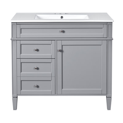Meuble-lavabo de 36 po avec lavabo supérieur, meuble-lavabo moderne avec 2 tiroirs et tiroir escamotable, meuble-lavabo simple