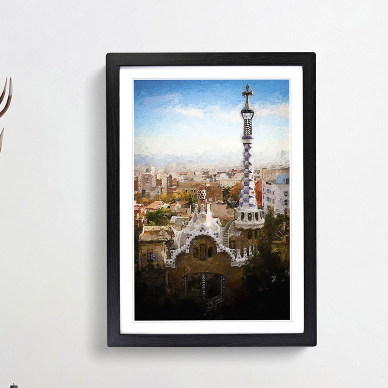 Parc Guell in Barcelona Spain - Framed Print, 48cm H x 36cm W x 2cm D, Black Framed