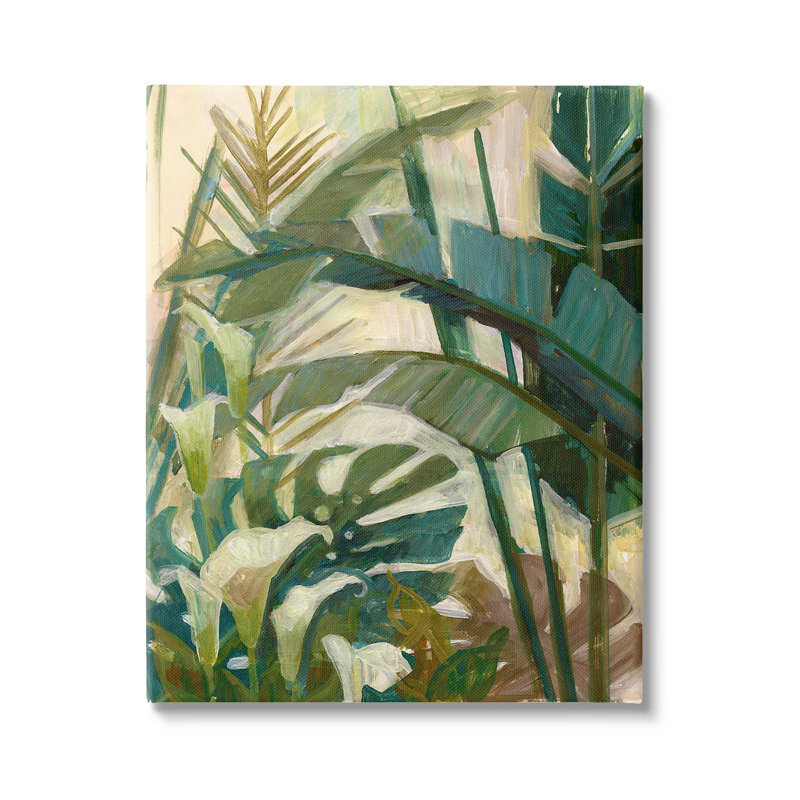 Tropical Jungle Green Leaves Canvas Print with Black Frame