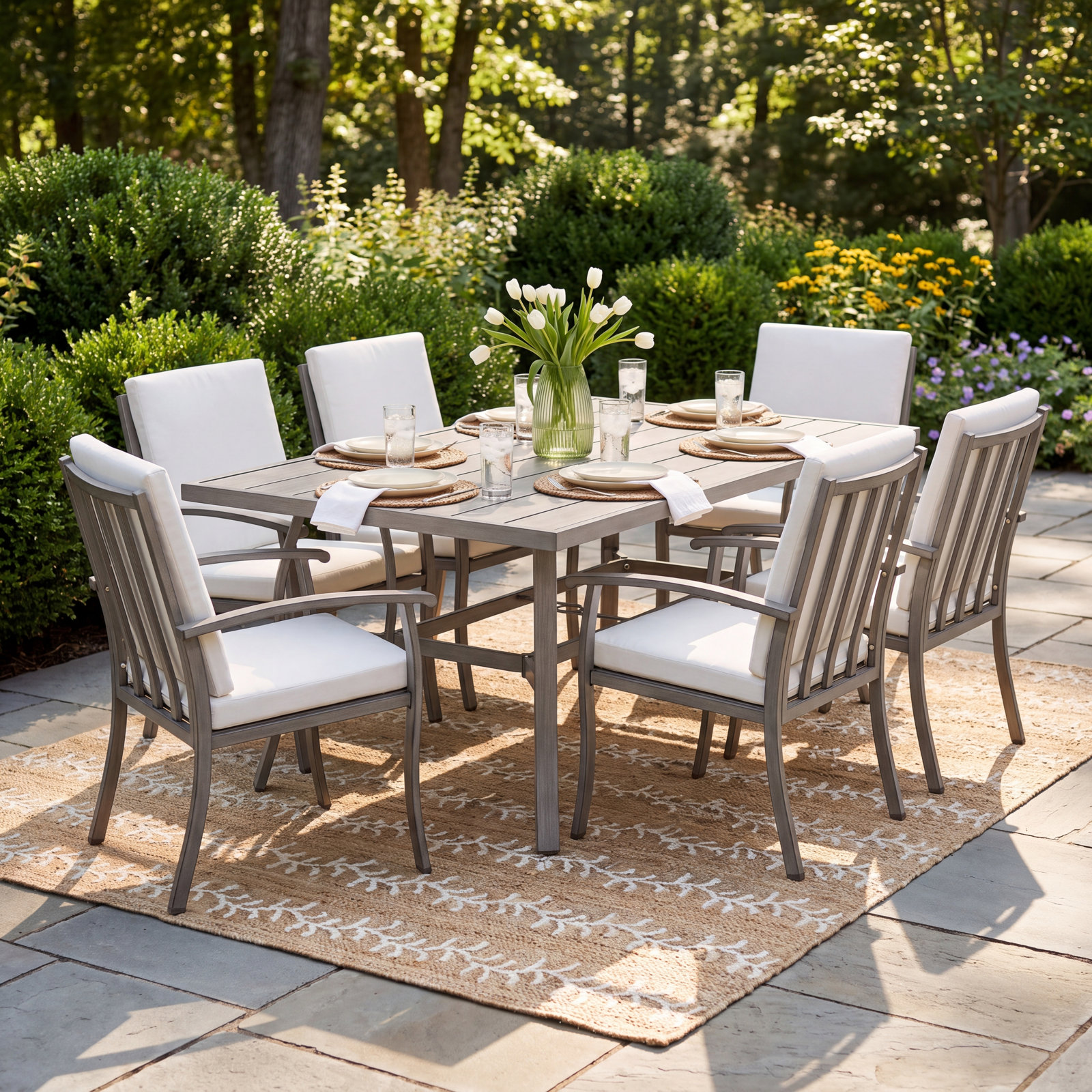84" Patio Dining Set, 6, Gray