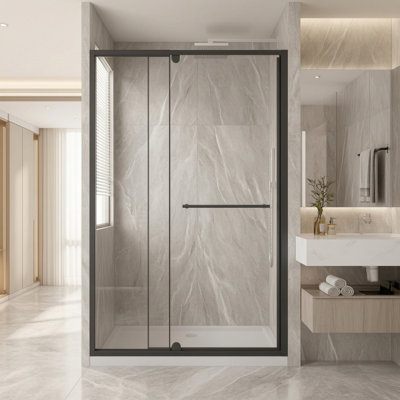 Porte de douche à pivot 44 x 48 po x H 72 po avec verre trempé transparent de 1/4 po d'épaisseur