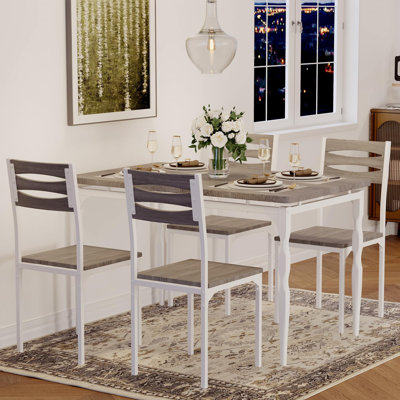 5 Piece Dining Table Set, Industrial Style Dining Table and Chairs Set for 4, Kitchen Table Set for Dining Room Kitchen Apartment