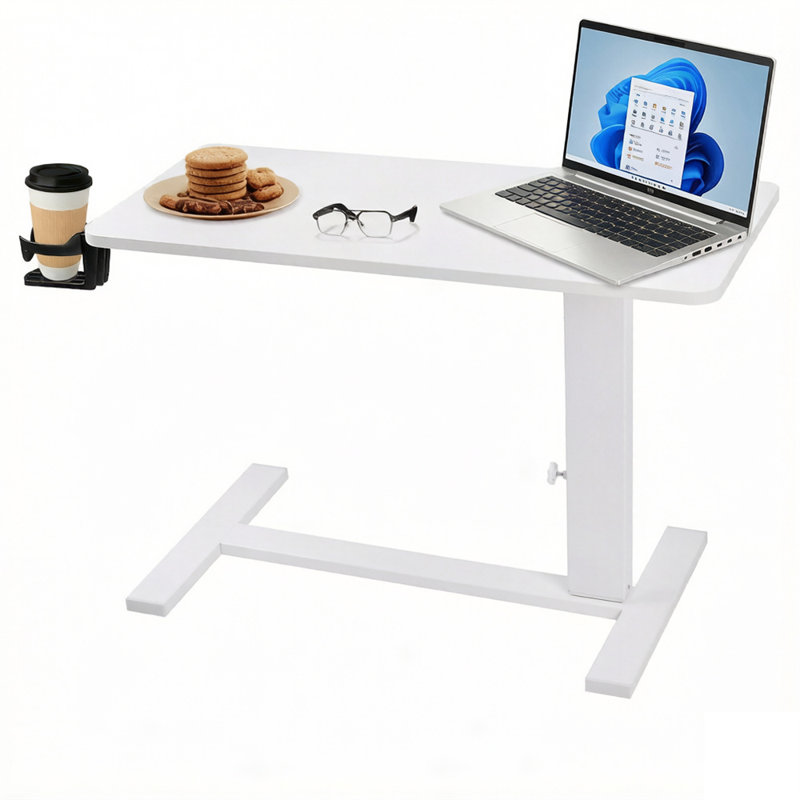 Pneumatic Height Adjustable Side Table with Hidden Casters