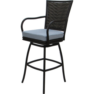 Bleu sur tabouret de bar brun foncé
