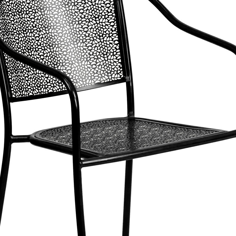Chanea 35.5" Square Commercial Grade Steel Patio Table with 4 Round Back Chairs by Flash Furniture, Black