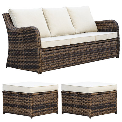 3-Person Aluminum Sofa Seating Group with Ottomans