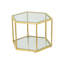 Table d'appoint hexagonale de luxe, plateau en verre trempé transparent avec structure en acier inoxydable doré, table basse décorative pour le salon, la chambre à coucher ou le bureau