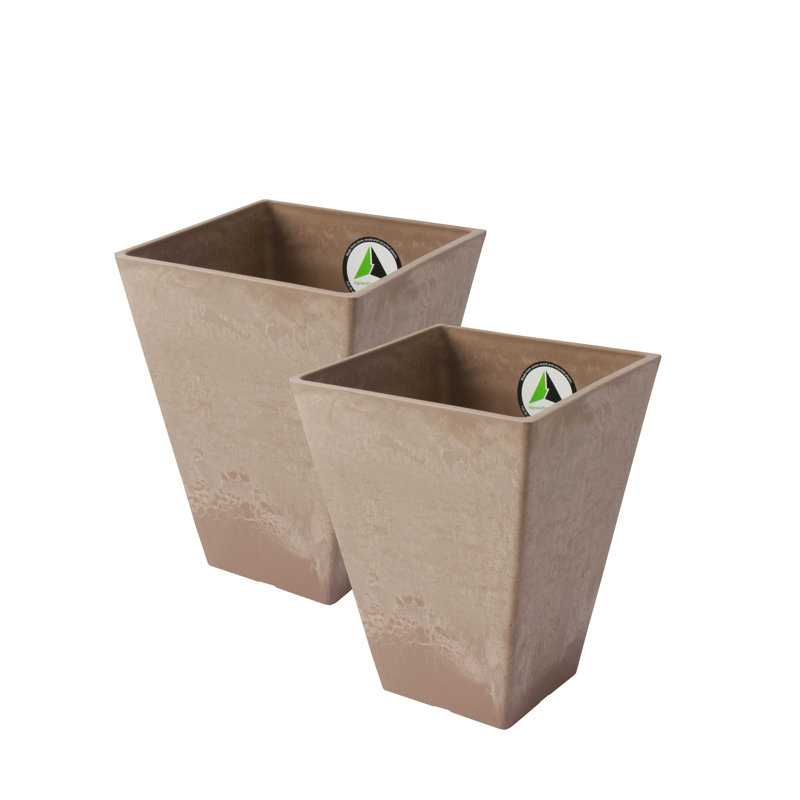 Cara Composite Square Pot Planter Set, Taupe