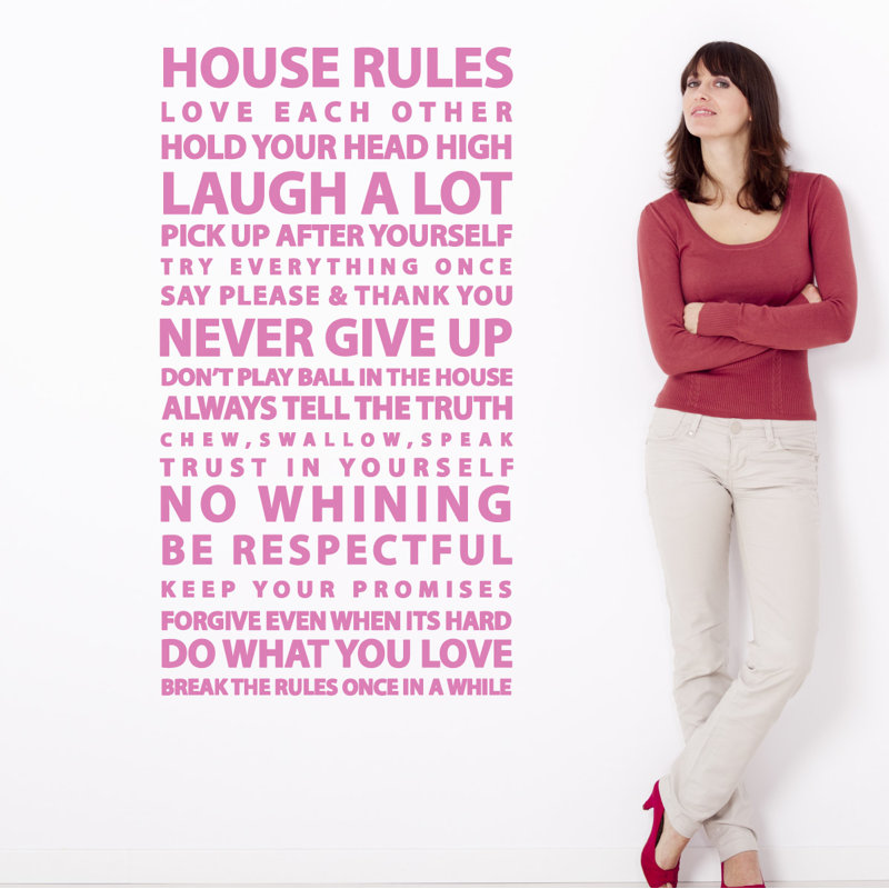 Décalcomanie murale citation "house rules", Gomme à bulles, H 48 po x l 26 po x P 0,01 po
