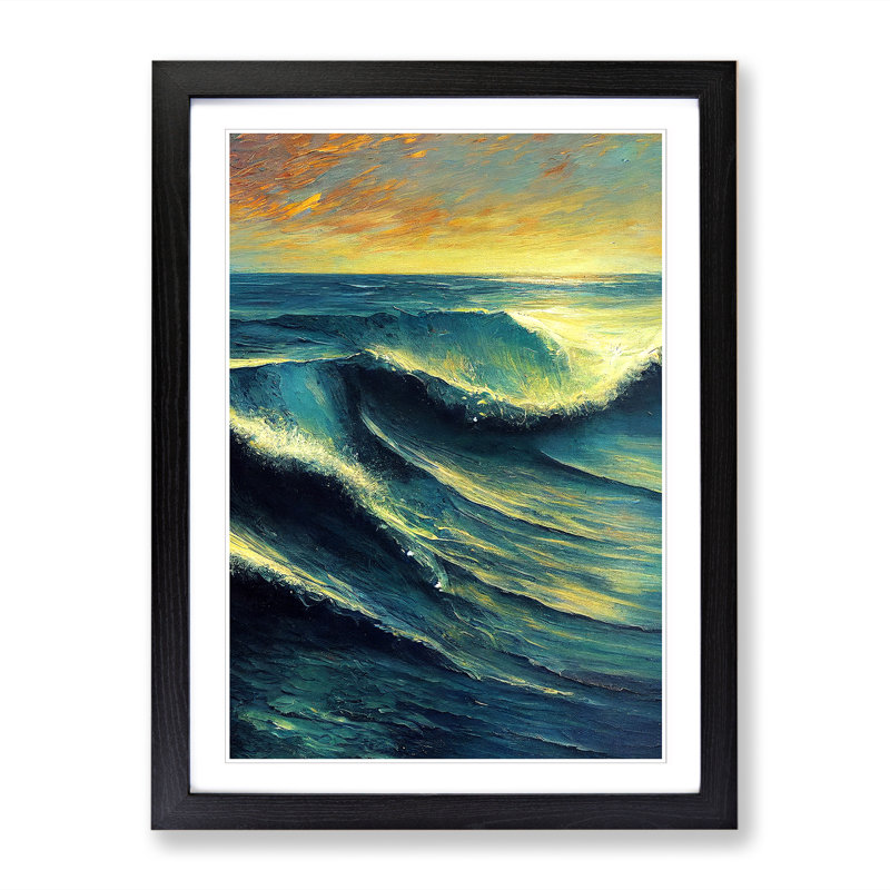 Modern Ocean View Vol.4 - Picture Frame Print, 64cm H x 46cm W x 2cm D, Oak