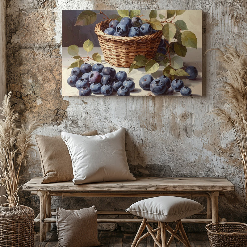 Art mural sur toile, panier de bleuets, nature morte, toile de fruits réaliste avec charme rustique, H 20 po x l 20 po