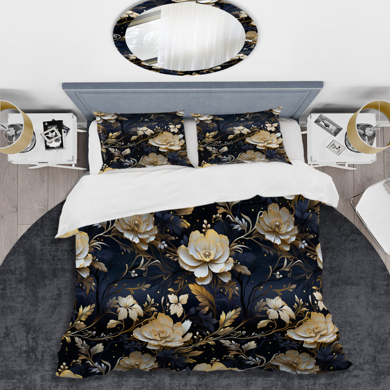 Moonlit Whispers Moody Patterns - Ensemble de housse de couette damassé - Polyester microfibre