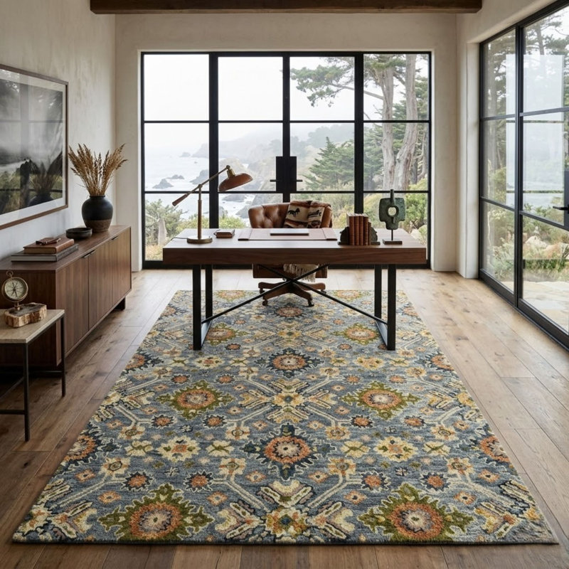 Tapis traditionnel gris crocheté à la main Tricity, Rectangle 5 pi x 7 pi 6 po