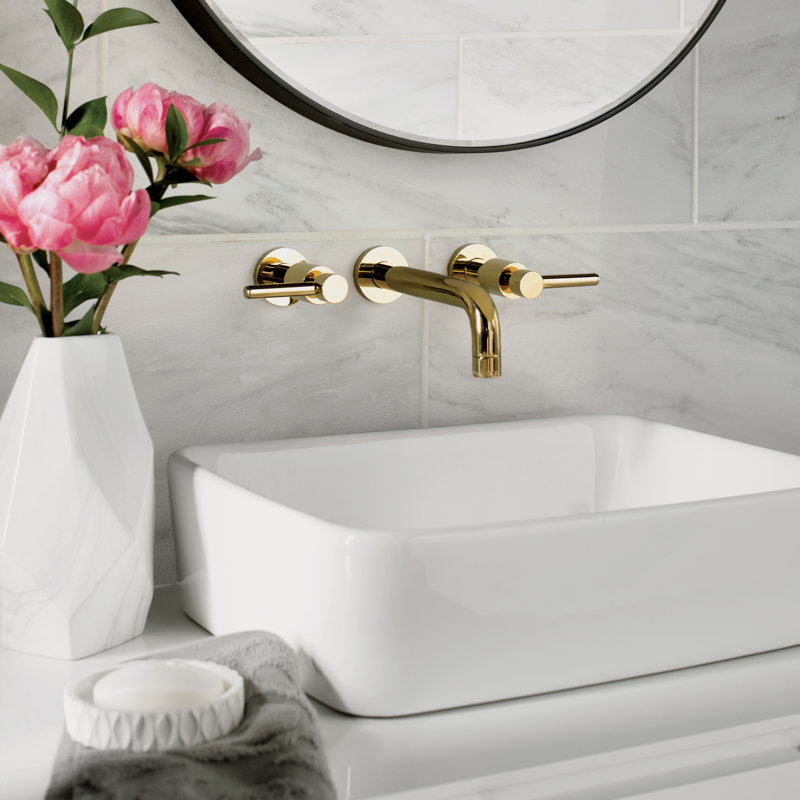 Lavabo de salle de bain rectangulaire en céramique, Laiton antique