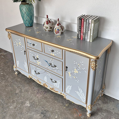 Hand-Painted Sideboard with 4 Drawers and 2 Doors