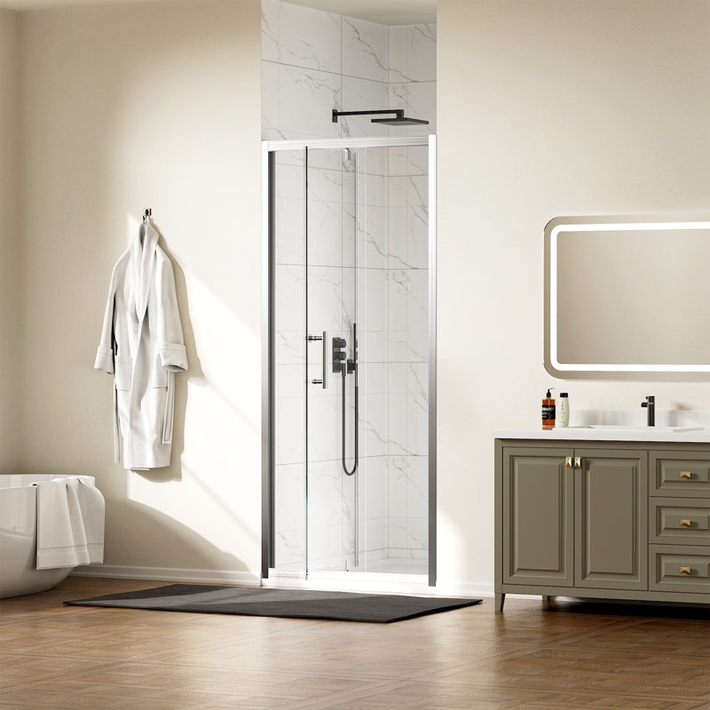 32 In. W X 72 In. H Pivot Framed Shower Door In Brushed Nickel Finish With Tempered Glass, Brushed Nickel