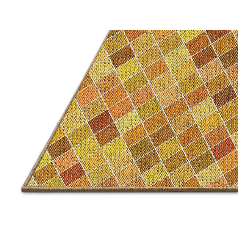 Tapis de zone doré/orange à motifs, Rectangle 7 pi x 10 pi