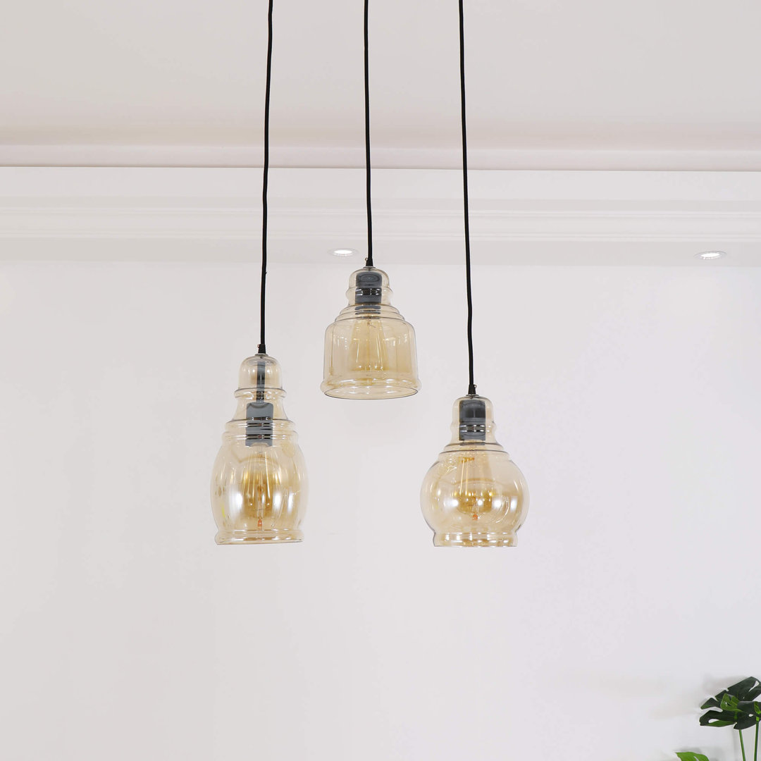 Nickelson 3 - Light Antique Black Cognac Glass Cluster Bell Pendant Laurel Foundry Modern Farmhouse®