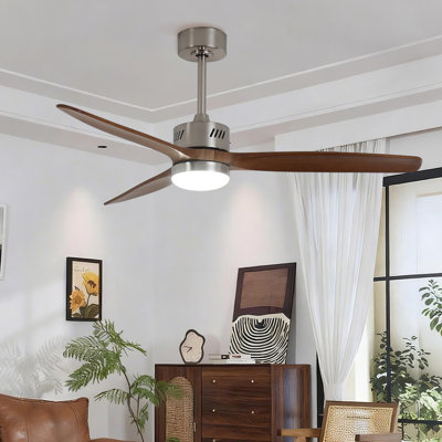 Glio 52 in. Nickel Walnut Downrod Standard Ceiling Fan with Integrated LED with Remote Included DC Motor Reversible