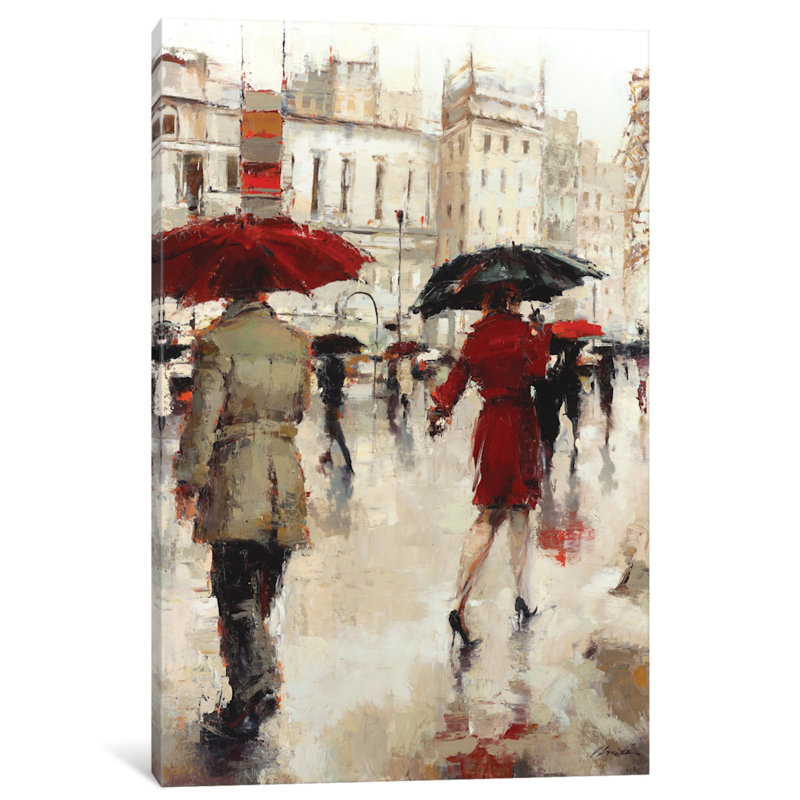« parting on a paris street », peinture verticale sur toile tendue, Papier avec cadre noir, Blanc, H 32 po x l 24 po x P 1 po
