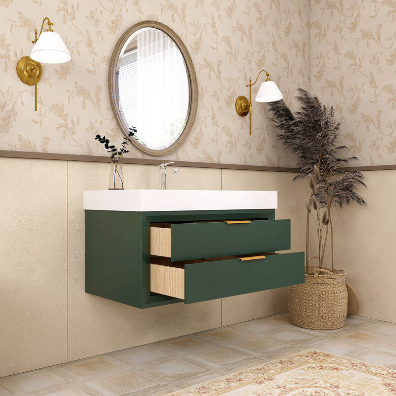 Meuble-lavabo mural simple 36 po avec comptoir en marbre 36 po