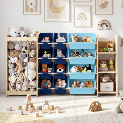 Stuffed Animal Storage & Toy Organizer – Solid Wood Kids Shelf with 9 Pull-Out Bins, Display Shelf & Quick Assembly – Space-Saving Playroom Furniture by Wayfair