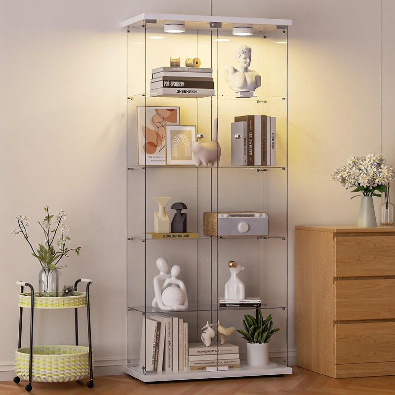 Bibliothèque, vitrine en verre avec lumières DEL 12 couleurs et télécommande