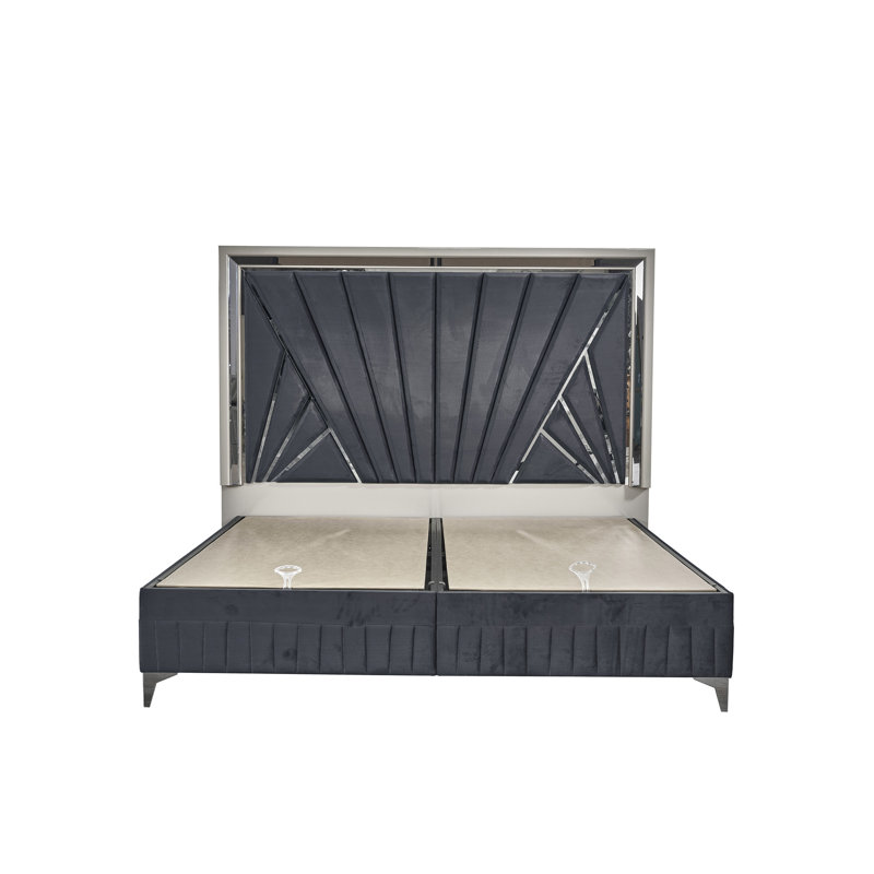 Lit moderne très grand, fabrication en bois de peuplier, plateforme hydraulique pour le rangement et finition ultrabrillante avec rembourrage massif de style contemporain, tête de lit en velours à DEL