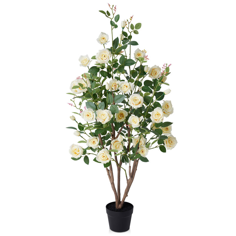Rosier artificiel en pot Adcock Premium, Jaune, 48 po x 28 po