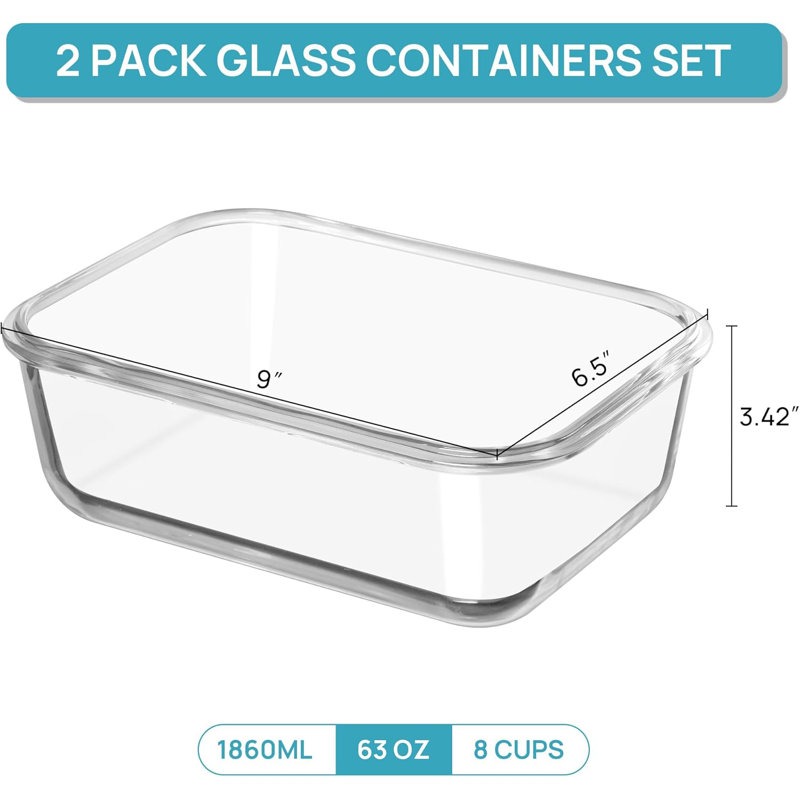 2-pack Large Glass Food Storage Containers With Snap Lids