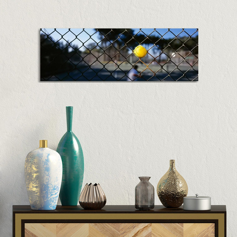 Close-up Of A Tennis Ball Stuck In A Fence, San Francisco, California, USA - Wrapped Canvas Panoramic Print