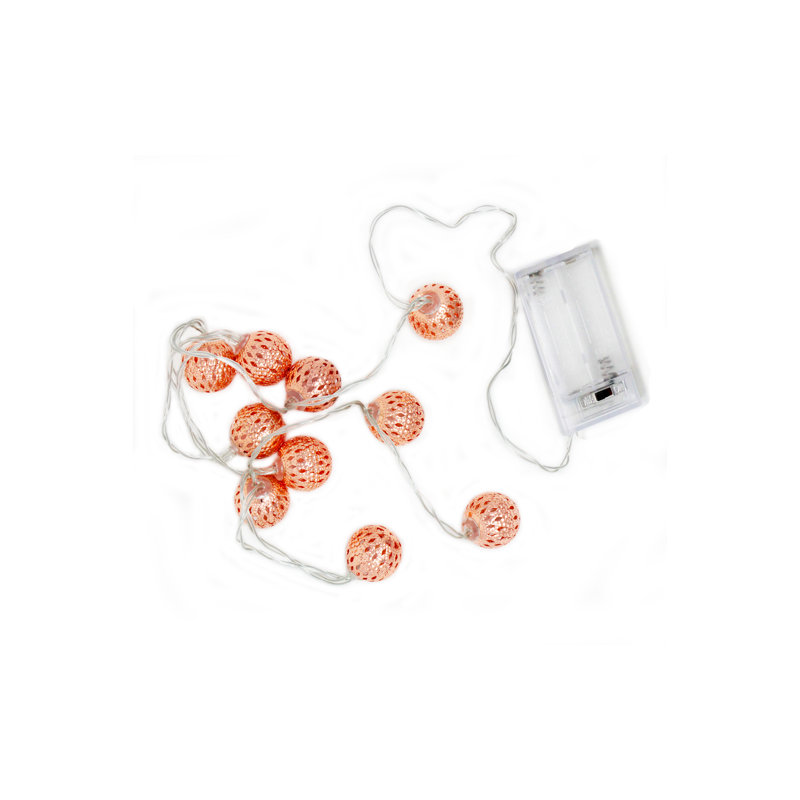 48'' Battery Powered Rose Gold Moroccan Ball LED String Lights