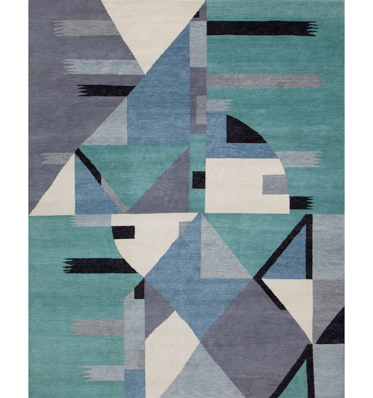 Nouvel Hand Woven Wool Geometric Area Rug, Runner 3' x 6'