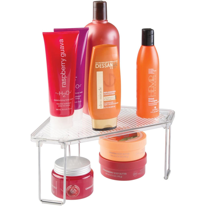 Support empilable en plastique / acier, étagère de rangement pour salle de bain, meuble-lavabo, comptoir, lavabo, armoire, porte-maquillage, accessoires de douche, collection Ligne - paquet de 2 - transparent