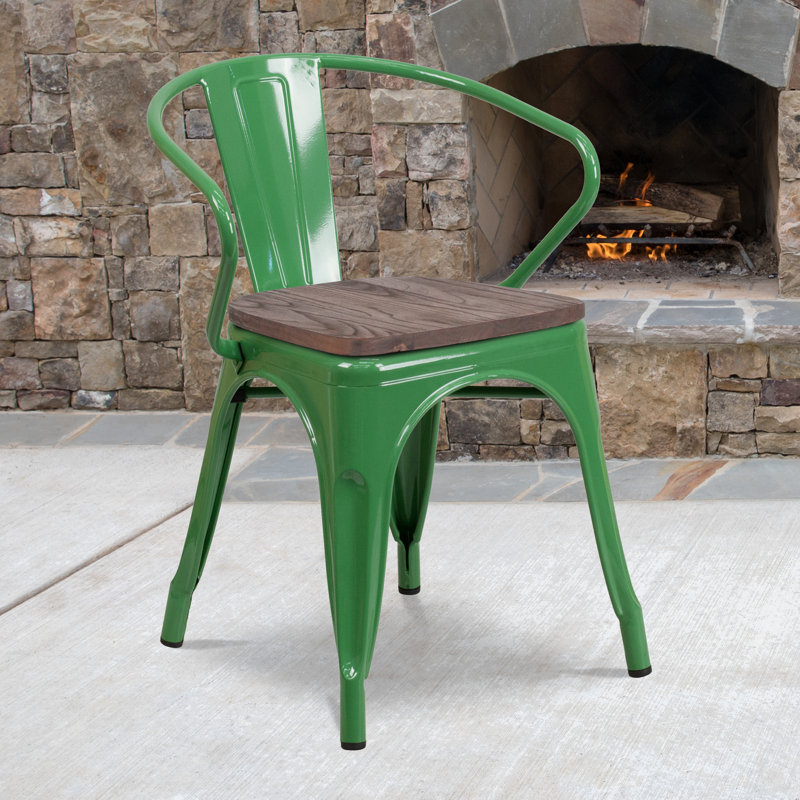 Kesterson Metal Chair with Wood Seat and Arms, Green