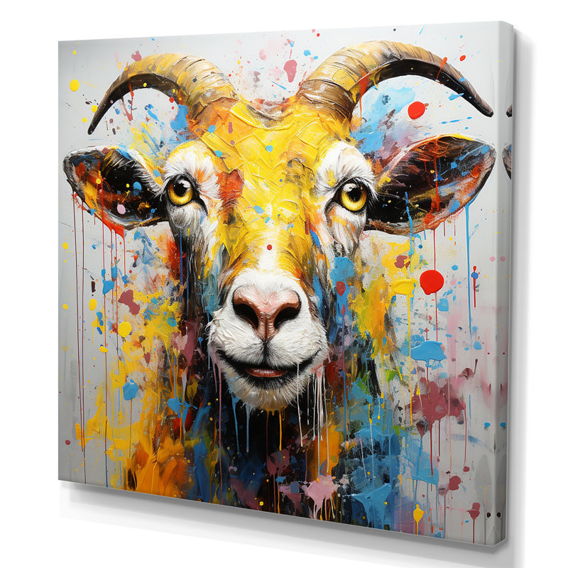 Jaune jaune, art de chèvre, art mural, Toile tendue, H 30 po x l 30 po x P 1,5 po