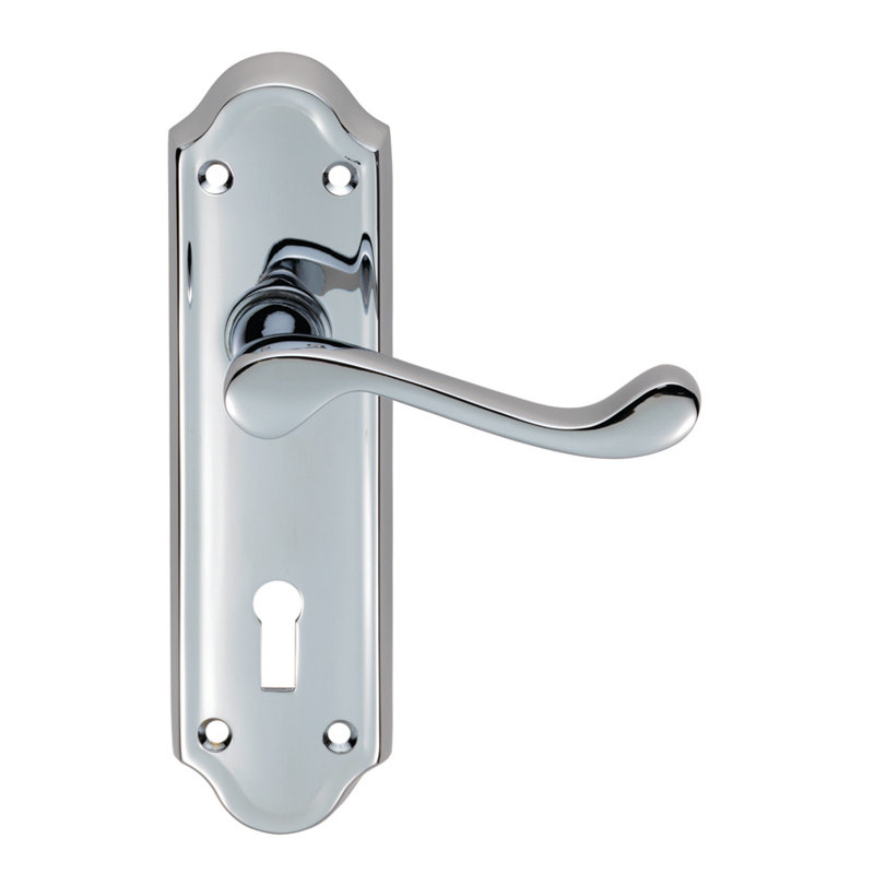 Ashtead Lock Door Handle, Polished Chrome