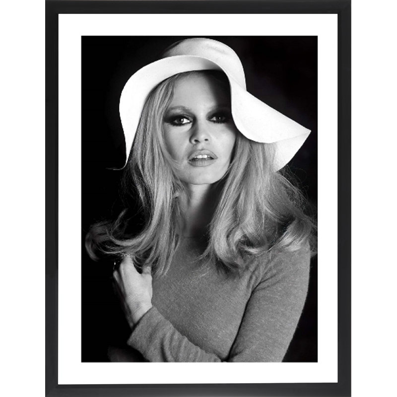 Brigitte Bardot With Hat - Print on Wood, Black, 56cm H x 46cm W x 5cm D