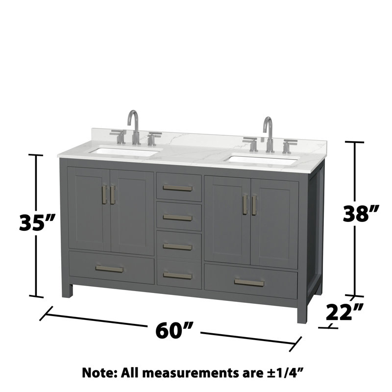 Sheffield 60" Freestanding Double Bathroom Vanity with Quartz Top, Chrome, Giotto Quartz, Dark Gray
