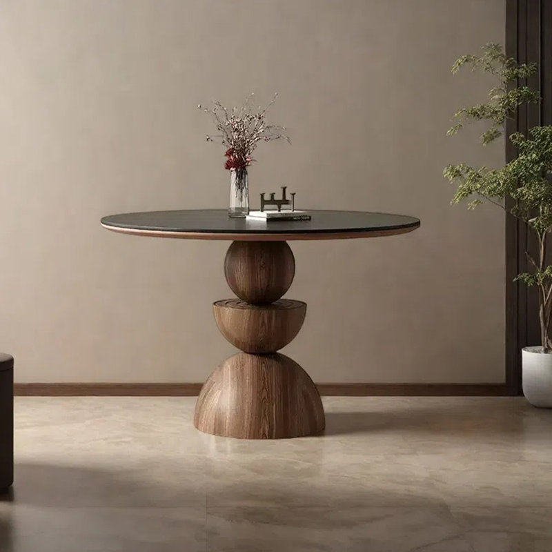 Petite table de salle à manger circulaire, Noir / brun, H 29,53 po x L 51,18 po x l 51,18 po