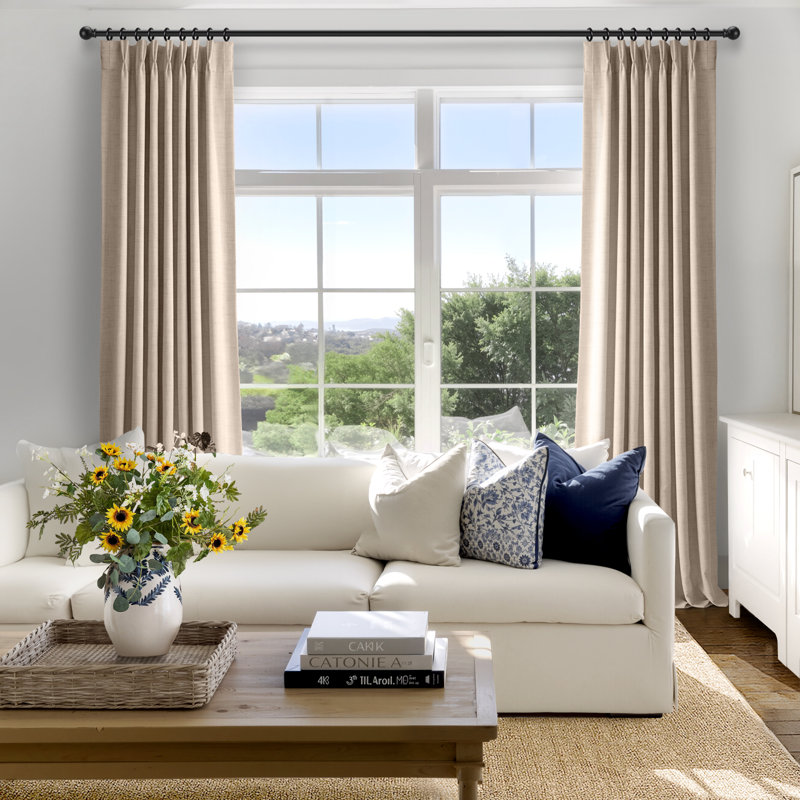 100% Blackout Curtains Polyester Faux Linen Fabric Pinch Pleated Drapes With 20 Hooks Blackout Curtains For Bedroom/Living Room ( 2 Panels Set)