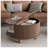 Round Coffee Table With Storage, Fluted Lift Up Coffee Table With Sliding Door, 31.5" Drum Center Table With Bun Feet For Living Room, Home Small Space, Walnut-1258098657