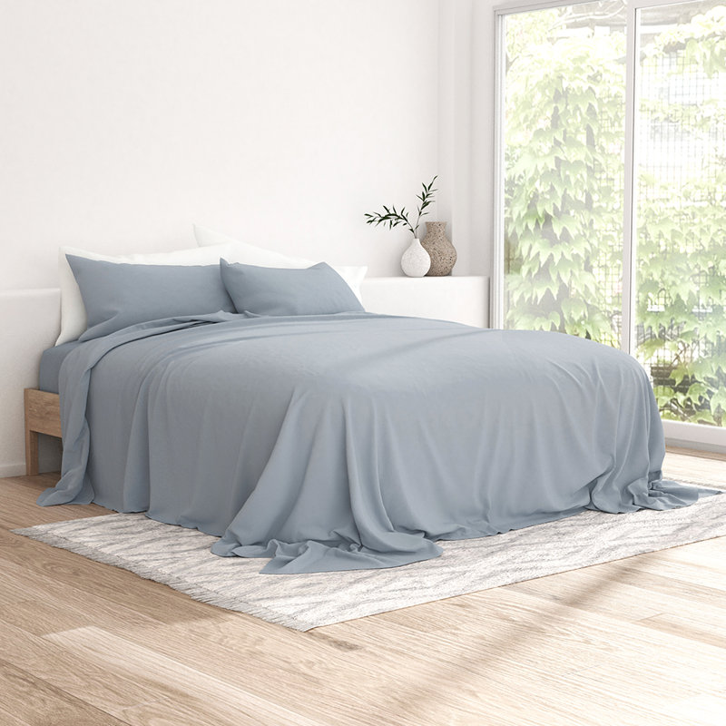 Ensemble de draps 100% coton, Bleu marine clair, Ensemble de draps très grand californien avec 2 t