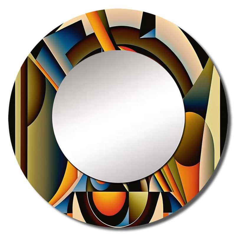 Semyra circulaire rétro Dynamics I - miroir géométrique, miroir mural décoratif rond moderne, impression d'art en métal