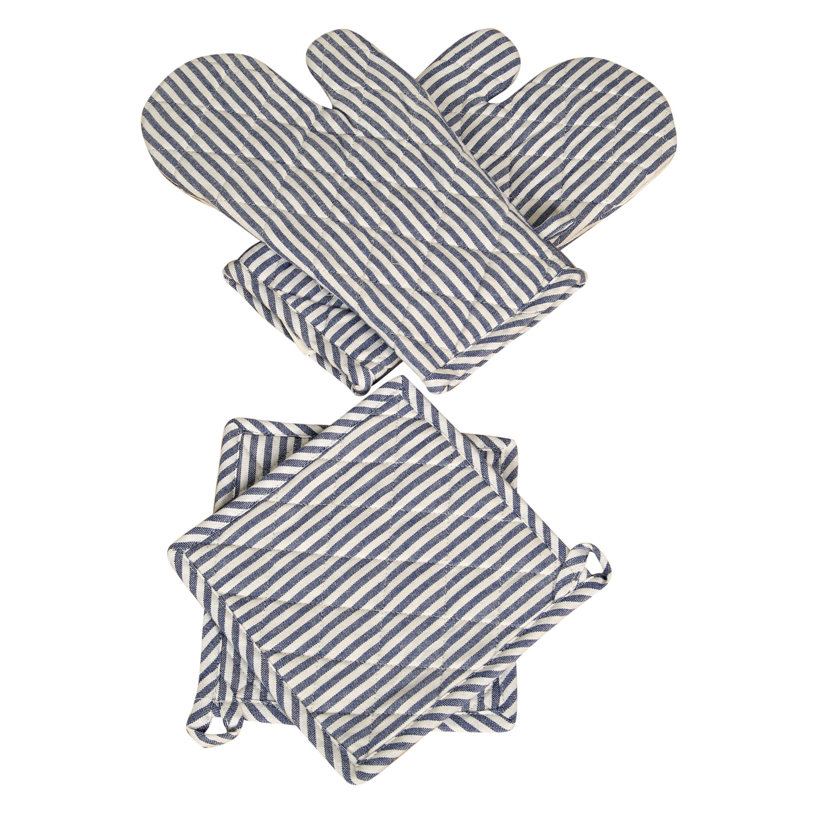 Potholder & Oven Mitt Set, Blue/White