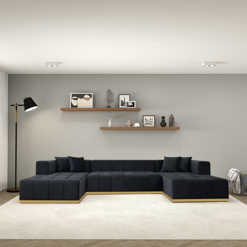 Canapé d'angle en velours Hirotada, Black Velvet