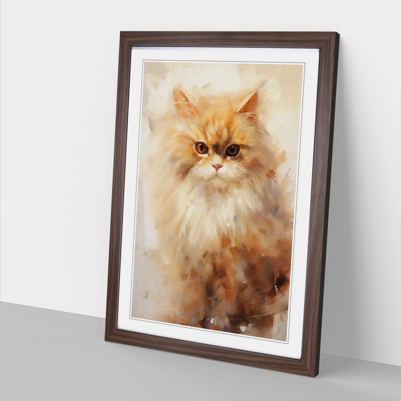 Persian Cat Gestural Art - Framed Print, Walnut Framed, 64cm H x 46cm W
