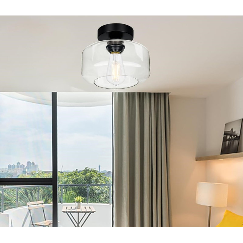 Black Chrome Industrial Semi Flush Mount Ceiling Light with Clear Glass Shade
